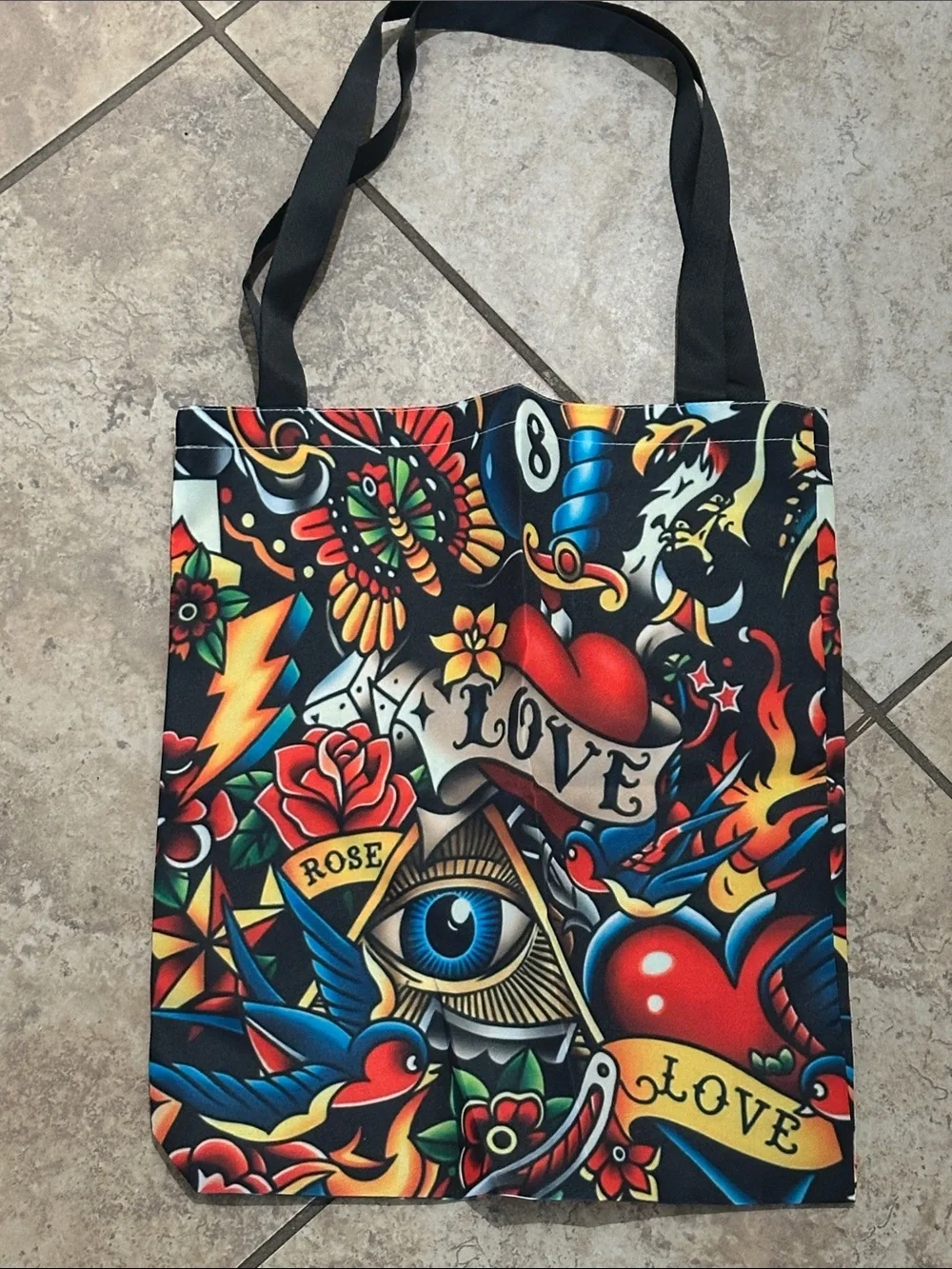 Vibrant Multi-Color Tattoo Art Tote Bag